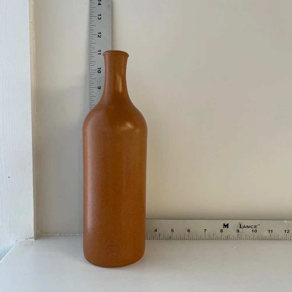 MKM Vintage German Stoneware Clay Bottle 0.75L Terracotta‎ Brown Glazed Vase
